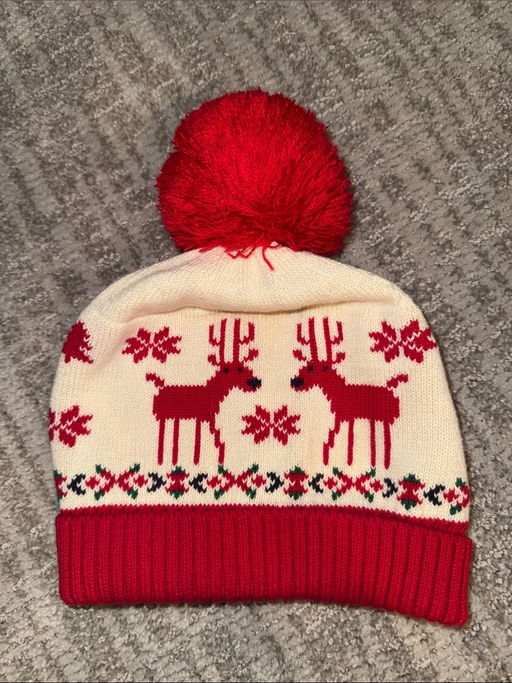 Hanna Andersson Reindeer Knit Winter Hat pom snowflake medium girls boys